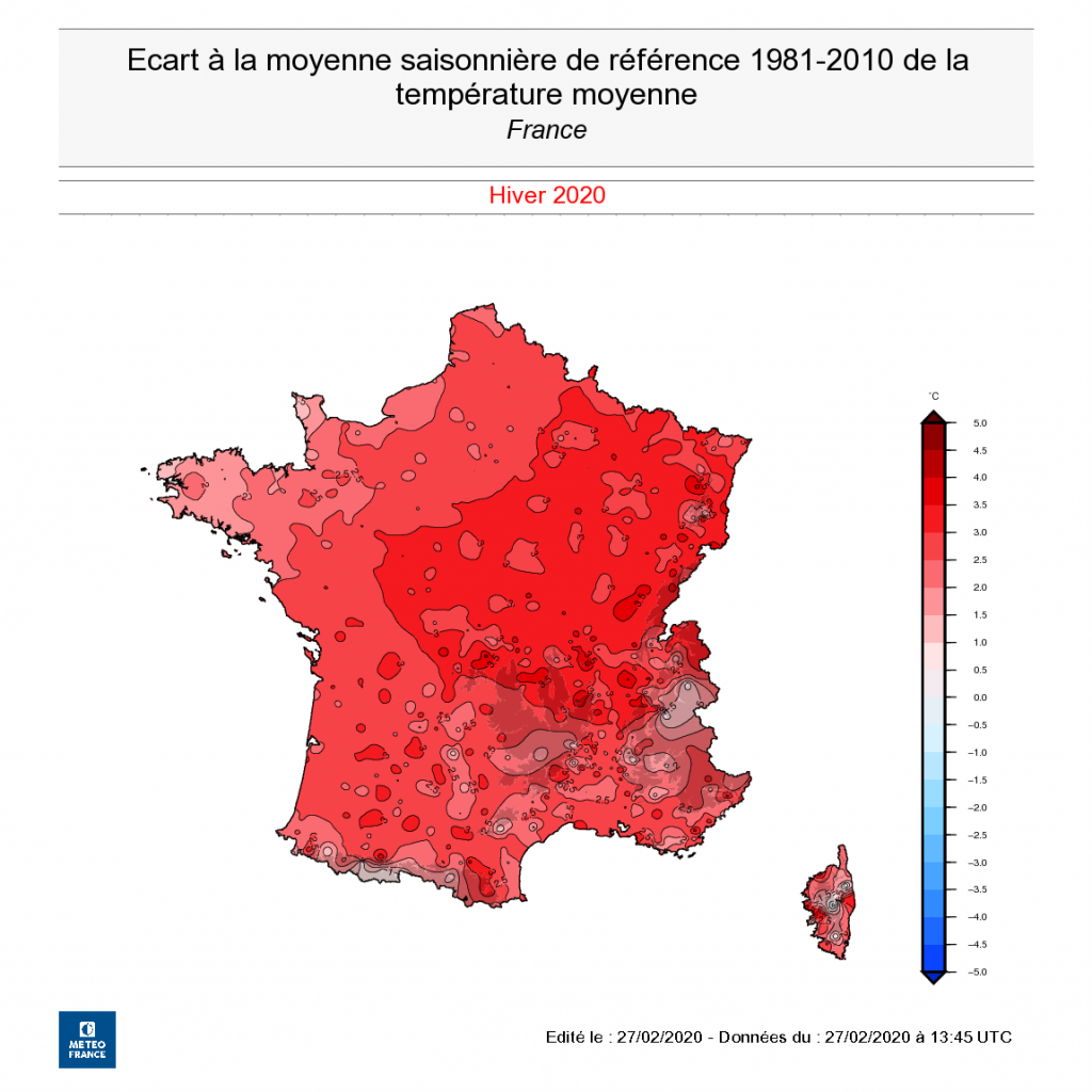 Toute la France plus chaude en hiver 2019-2020 que depuis 1981